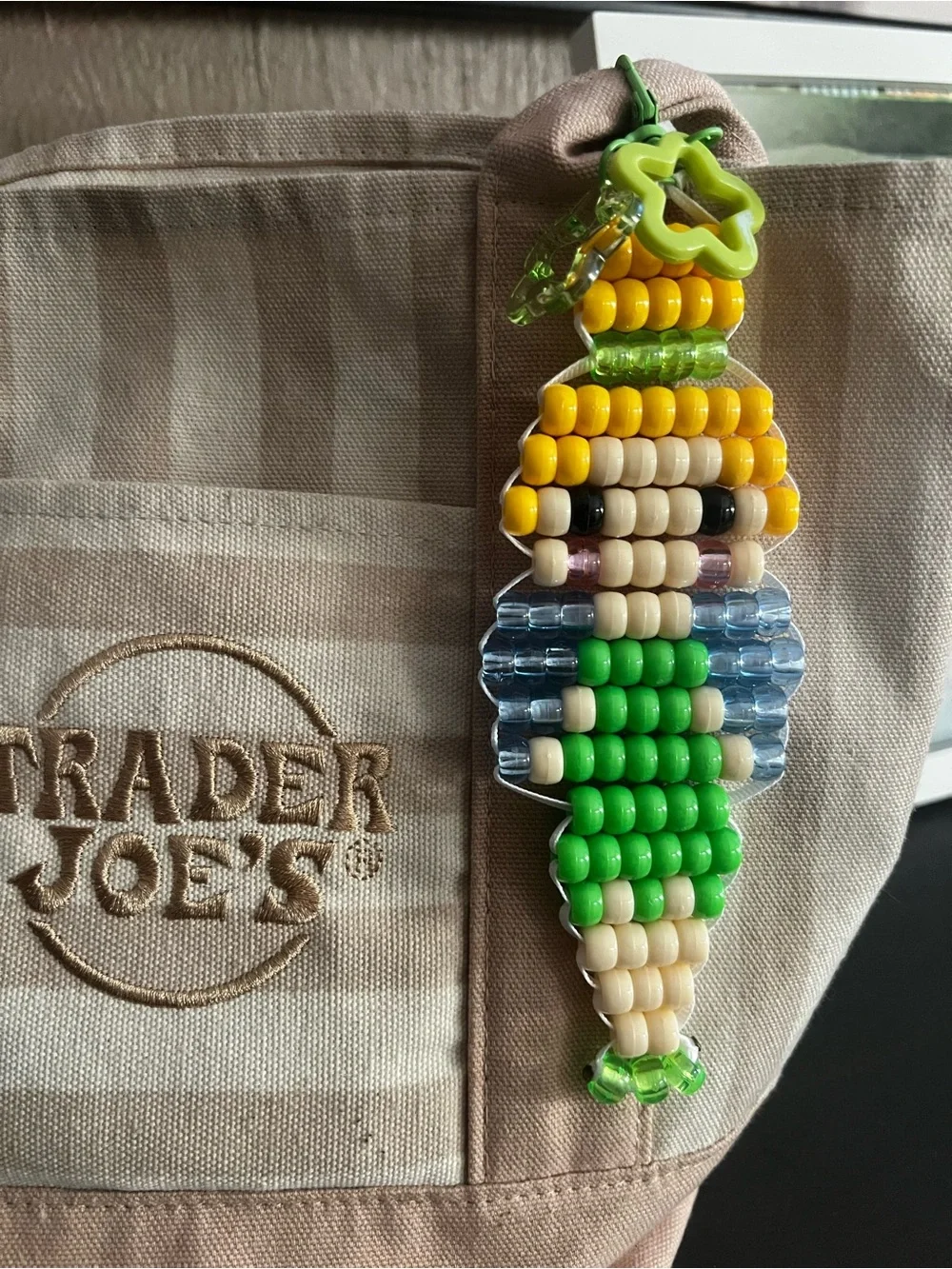 Handmade Beaded Fairy Keychain Charm - Green & Yellow